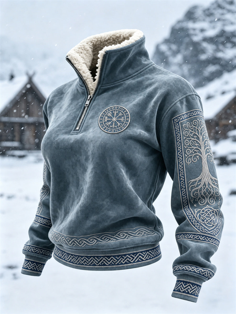 Kvinders Viking Vegvisir Træ af liv Celtic Knob Fur krave Toppe
