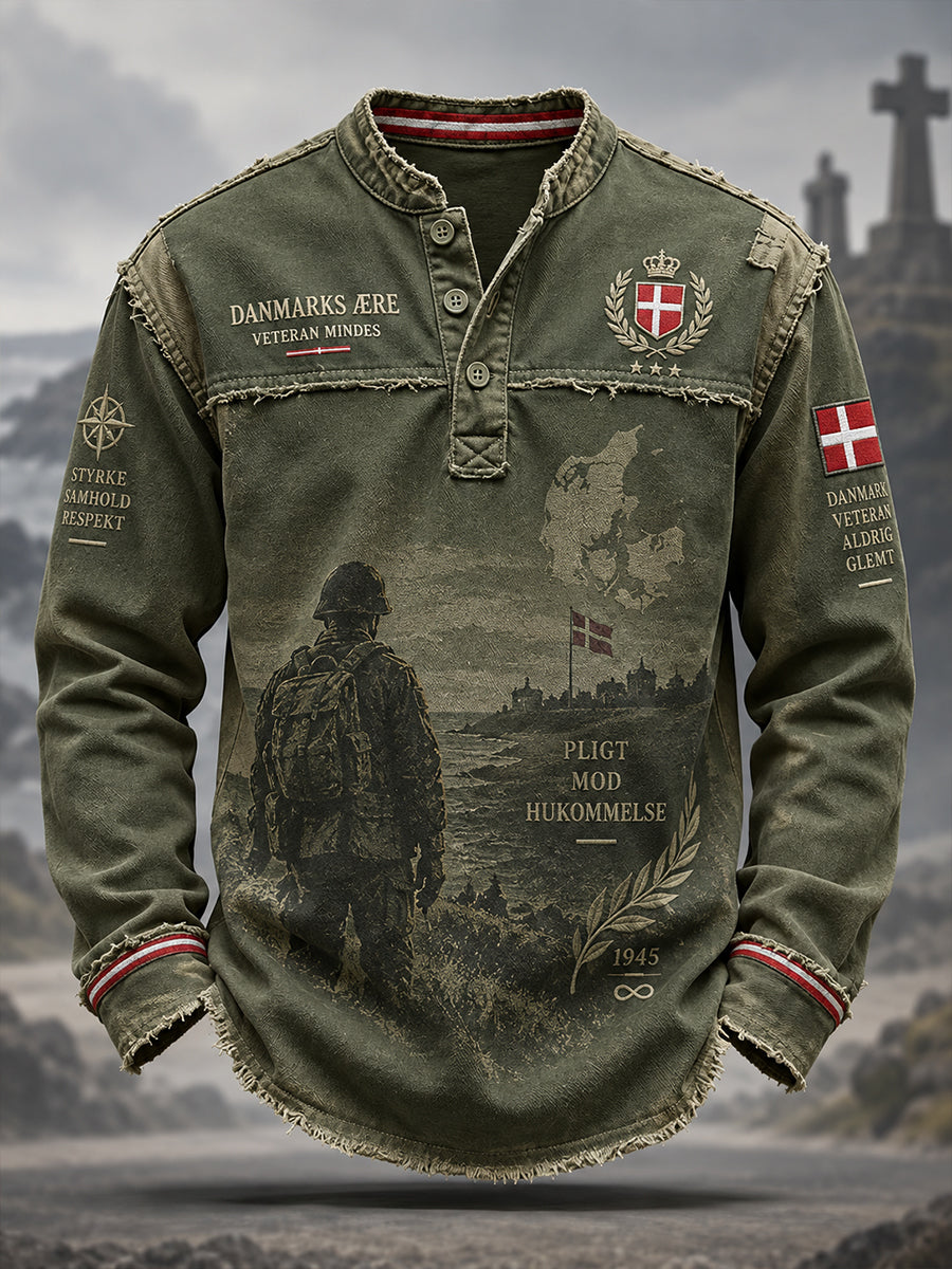 Mænds langærme top med Vintage Veteran Minde print