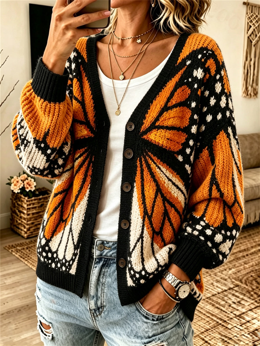 Kvindernes fald Monarch sommerfugl inspireret Print hyggelig Cardigan