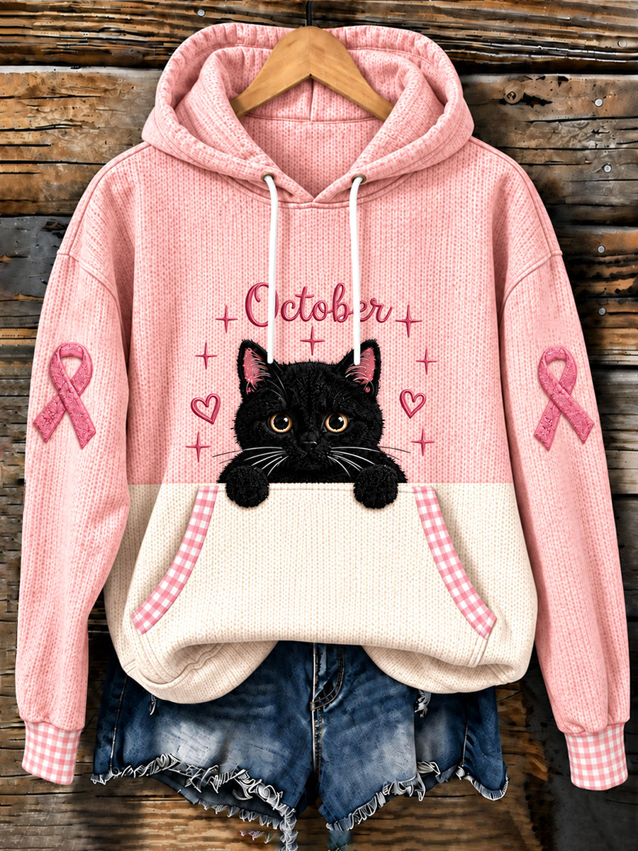 Kvinder brystkræft Black Cat Hoodie Sort