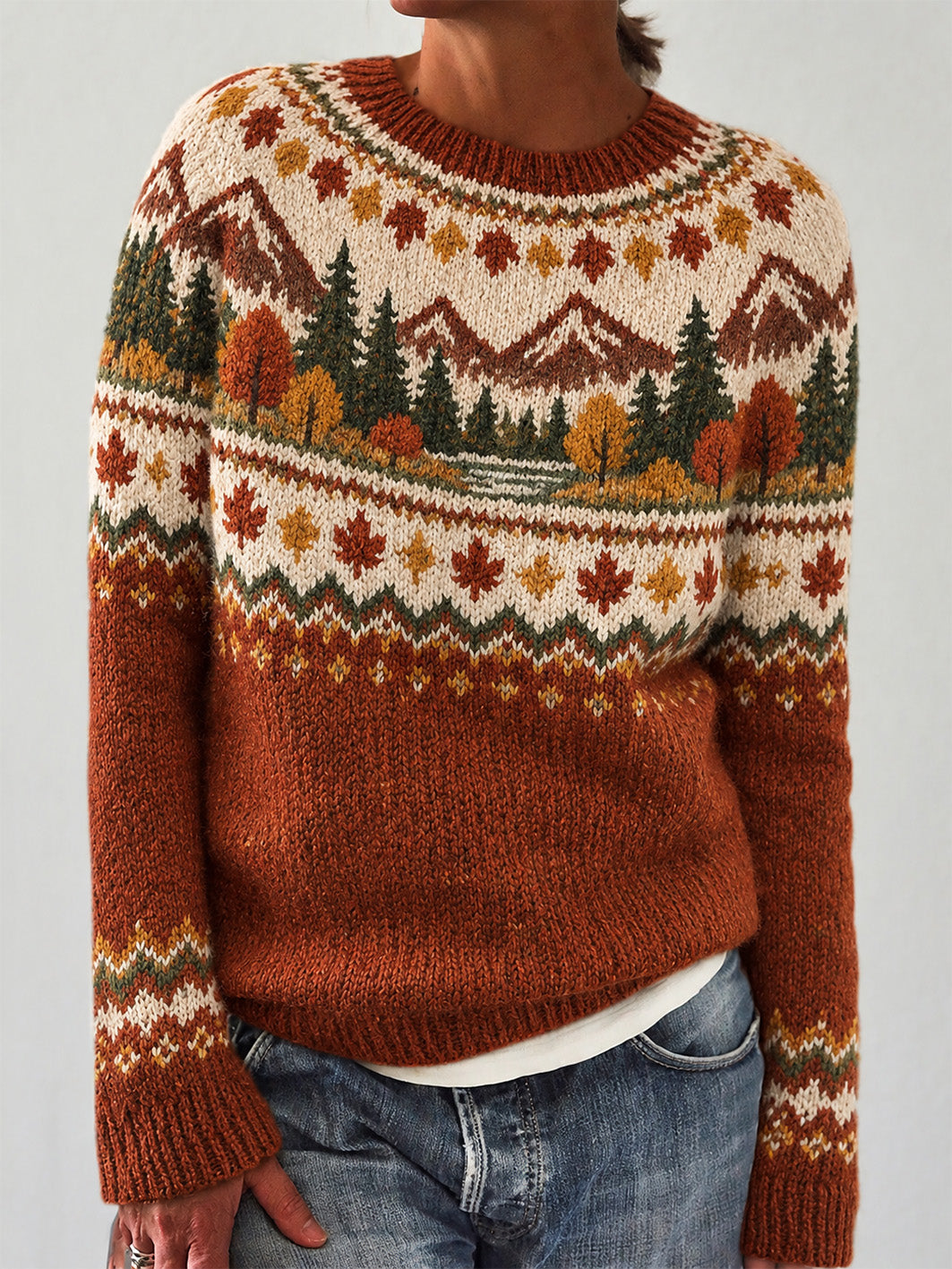 Kvinders efterår Landskab Mønster Design Fritid Langærmet Sweater.