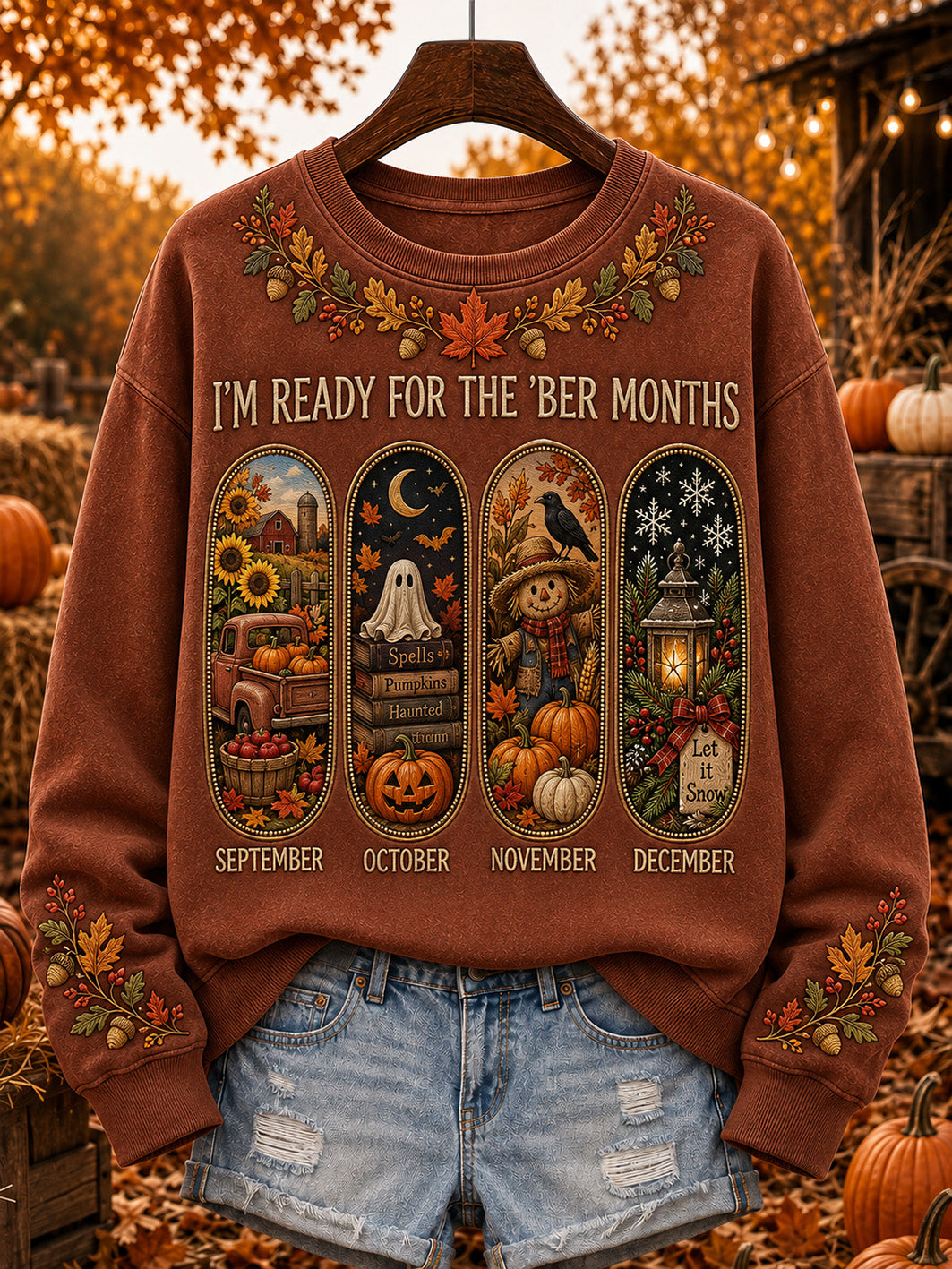 Kvinders casual sweatshirt med efterårs- og vintermotiver