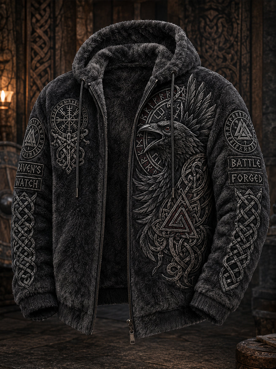 Mænds Vintage-stil Flannel Hoodie med vikingeinspireret print