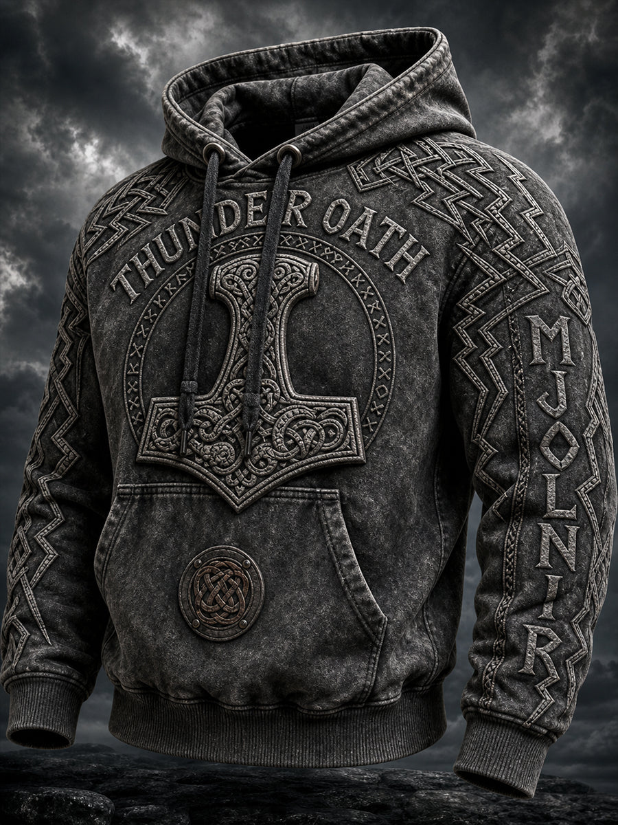 Retro vikingkulturel kunsttryk afslappet behageligt sweatshirt med hætte