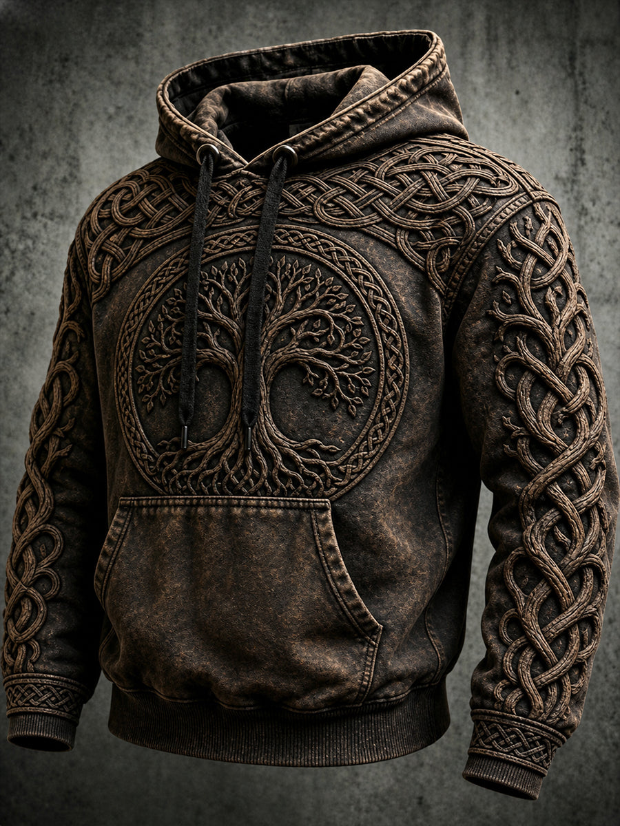 Retro vikingkulturel kunsttryk afslappet behageligt sweatshirt med hætte