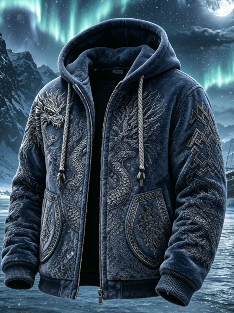 Mænds retro vikingulv totem keltisk stil flannel varm hættetrøje