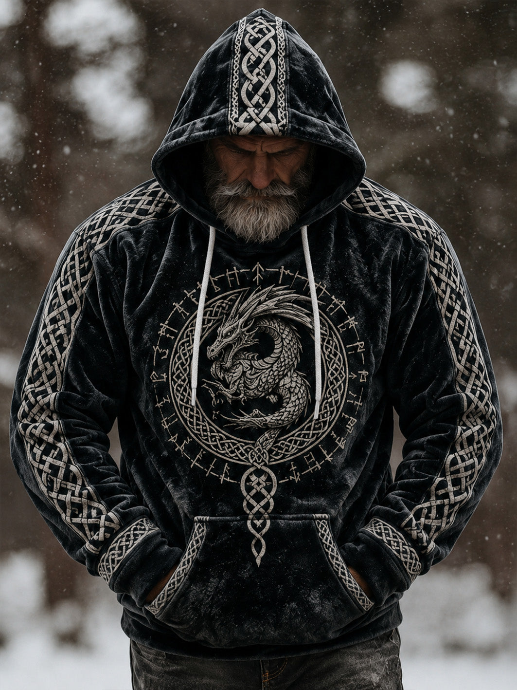 Mænds retro Vikinge mønster design afslappet flannel hoodies