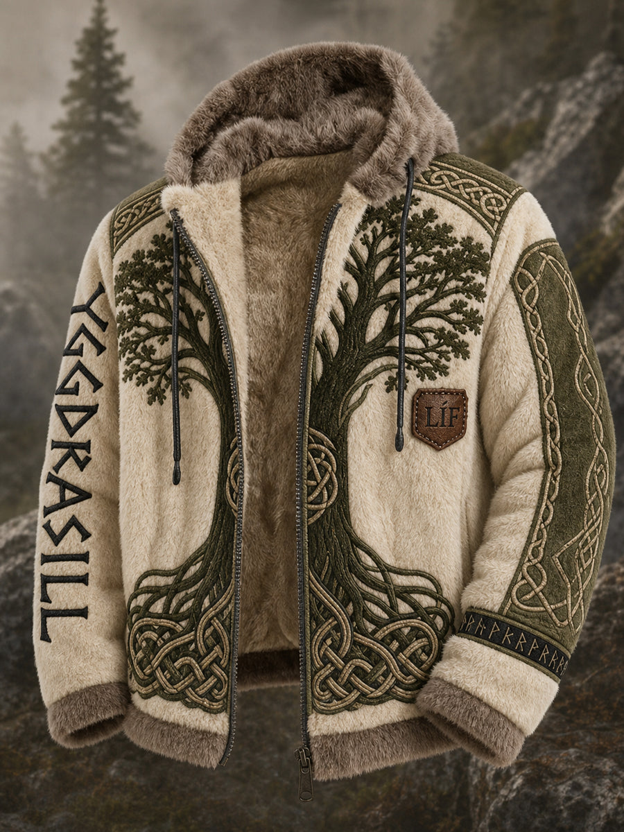 Mænds retro vikingekultur kunsttryk afslappet behagelig flannel jakke med hætte