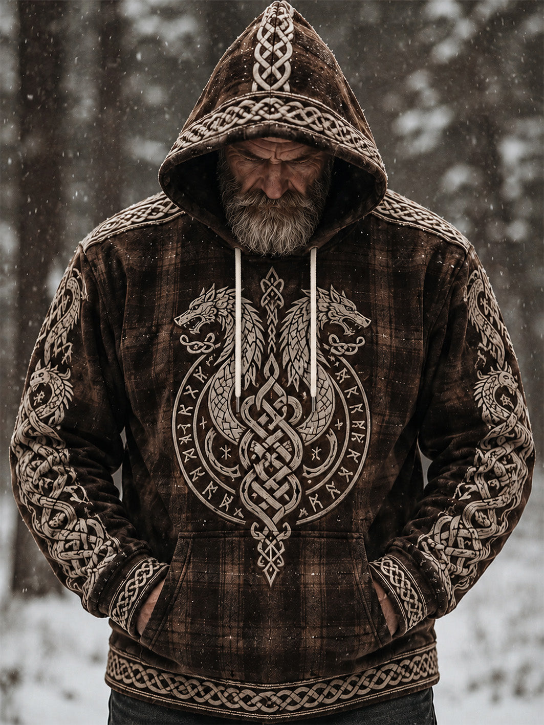 Mænds retro Vikinge mønster design afslappet hættere
