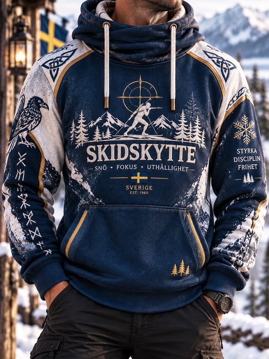Mäns Nordiska Vinter Biathlon Club Hoodie
