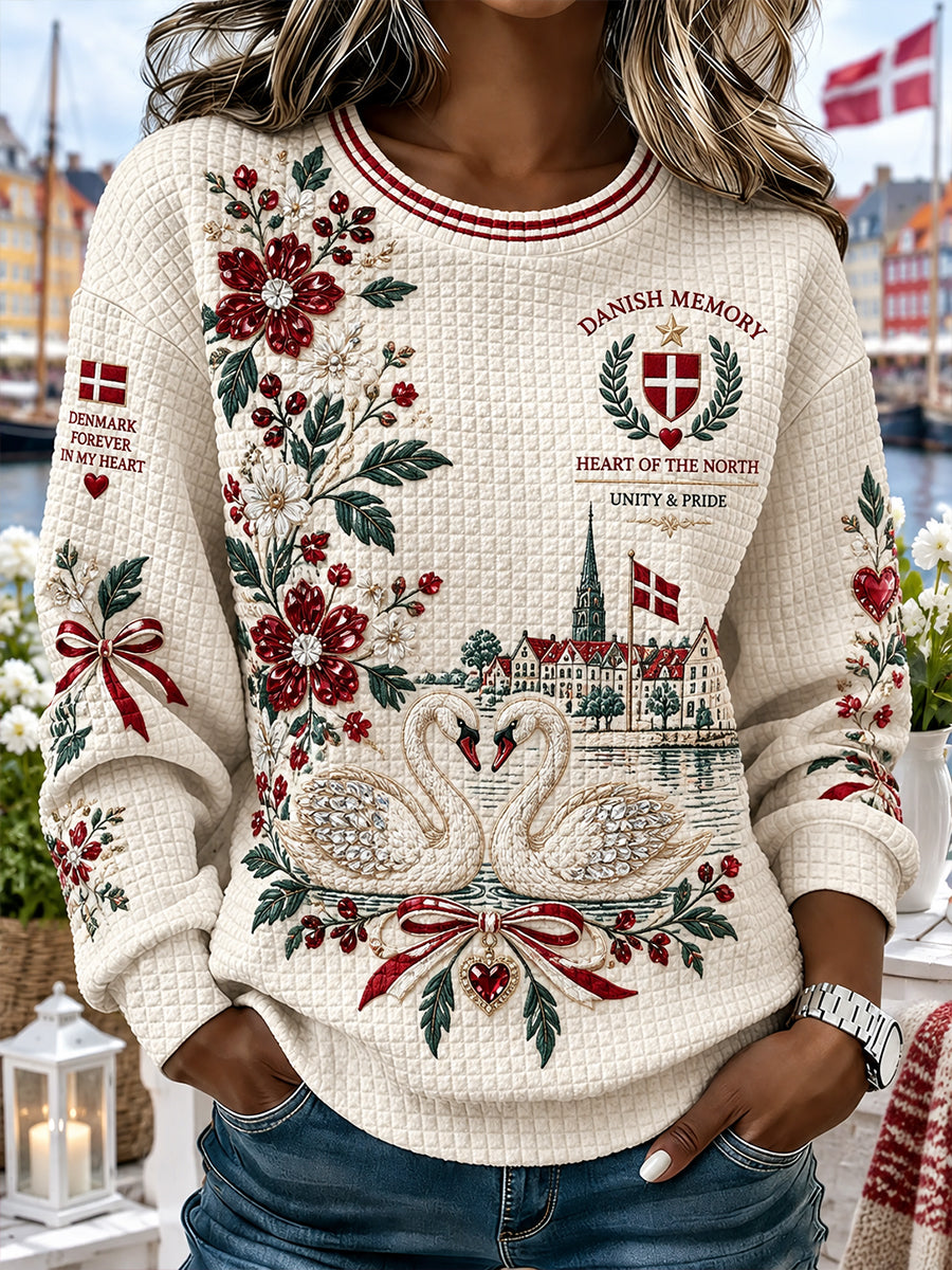 Kvinders patriotiske grafisk print vafler-strik langærmet sweatshirt
