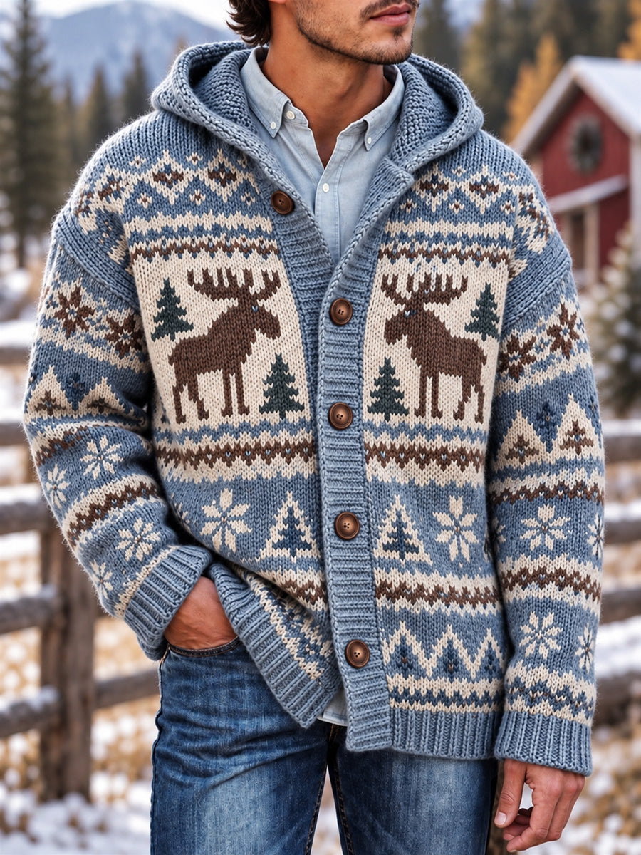 Mænds Vintage Vintage Moose Isle Print hættefuld cardigan