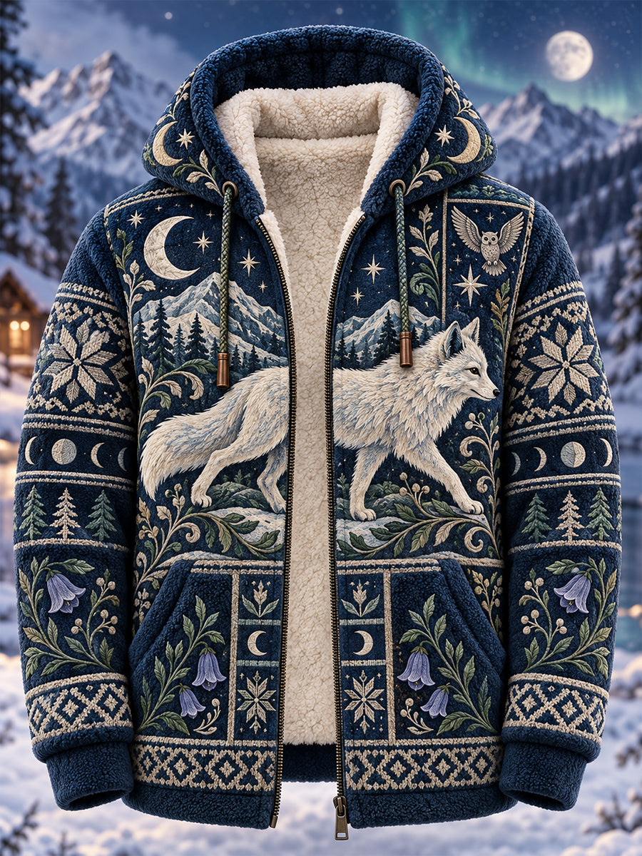 Mænds Nordic Forest Dyr Fleece-Lined Hooded Jacke