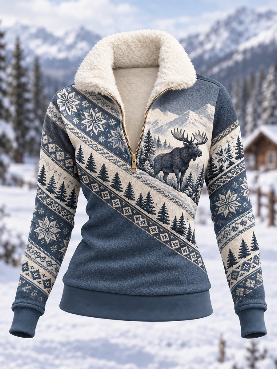 Kvinders vinter Moose Print Casual Composite Fleece Hoodies