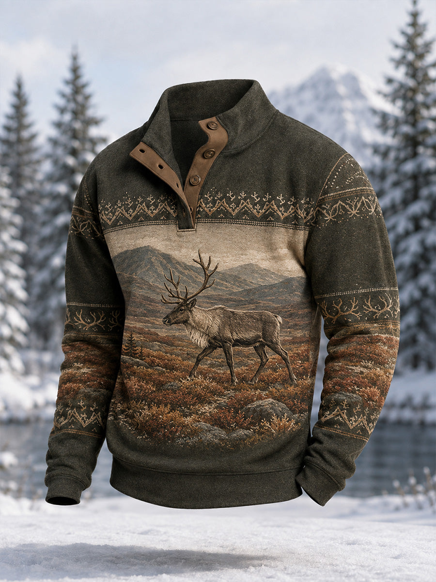 Mænds Casual, komfortabel Top med Vintage Nordic Animal Art Print