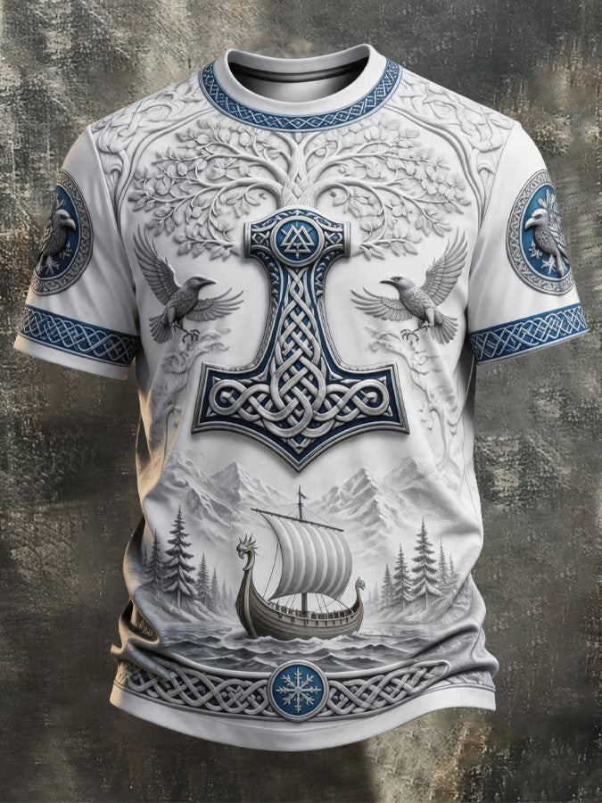 Mænds vikingetrykt t-shirt