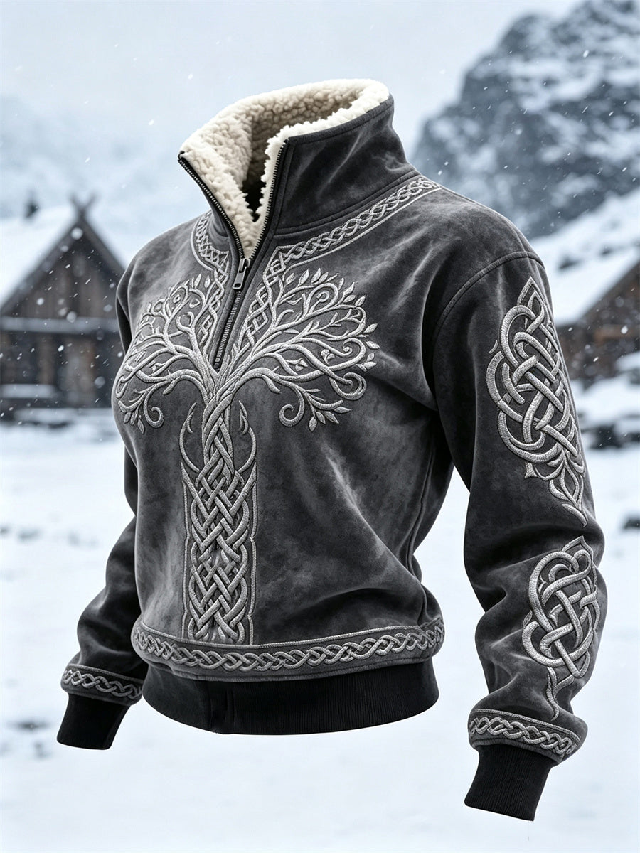 Kvinde Vintage Viking Livets Træ Keltisk Knude Print Hyggelig Pelskrave Top