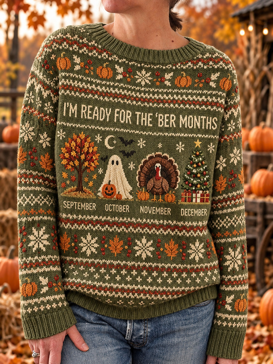 Kvinders vintage 'Jeg er klar til efterårs- og vintermånederne'-print langærmet sweater
