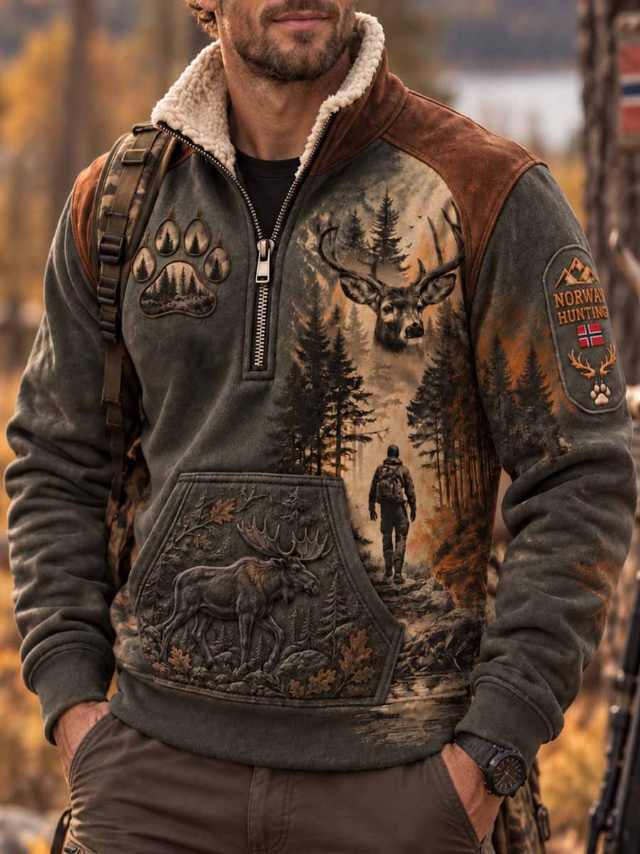 Mænds vintage sweatshirt med traditionelt jagtmotiv