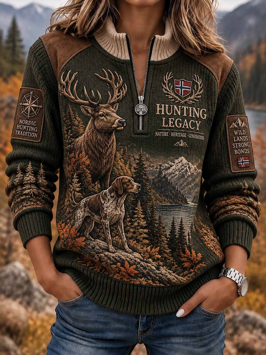 Kvinders Vintage Traditionel Jagt Mønster trykt Sweatshirt