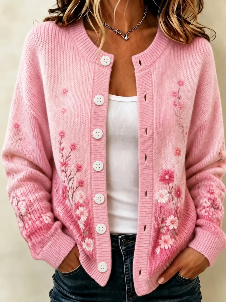 Kvinders brystkræft opmærksomhed Support Pink Blomster Cardigan