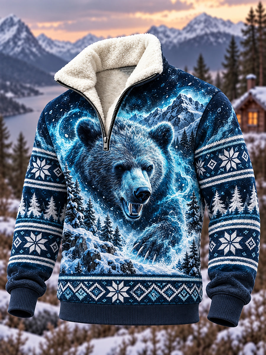 Mænds Nordic Forest Animal Fleece-Lined Half-Zip Sweatshirt
