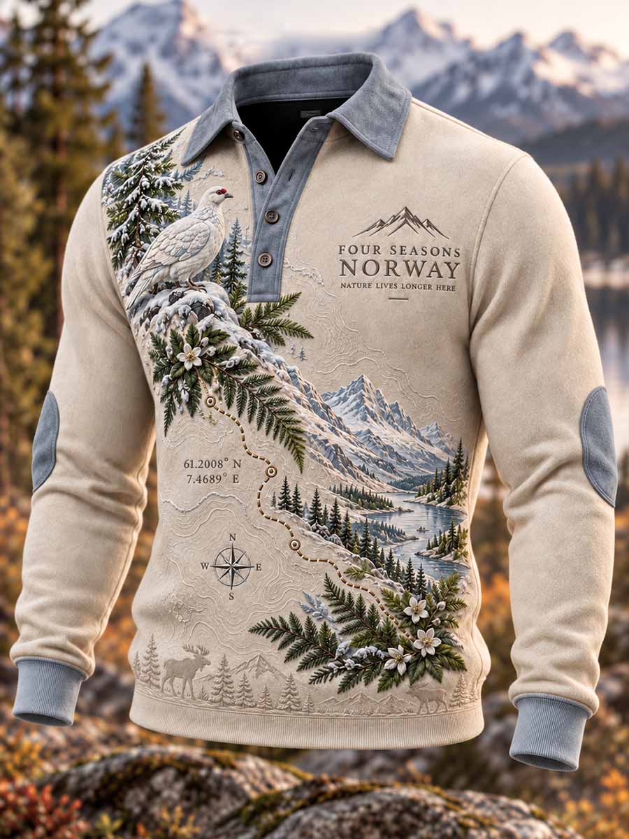Menns retro polo-skjorte med jaktmotiv