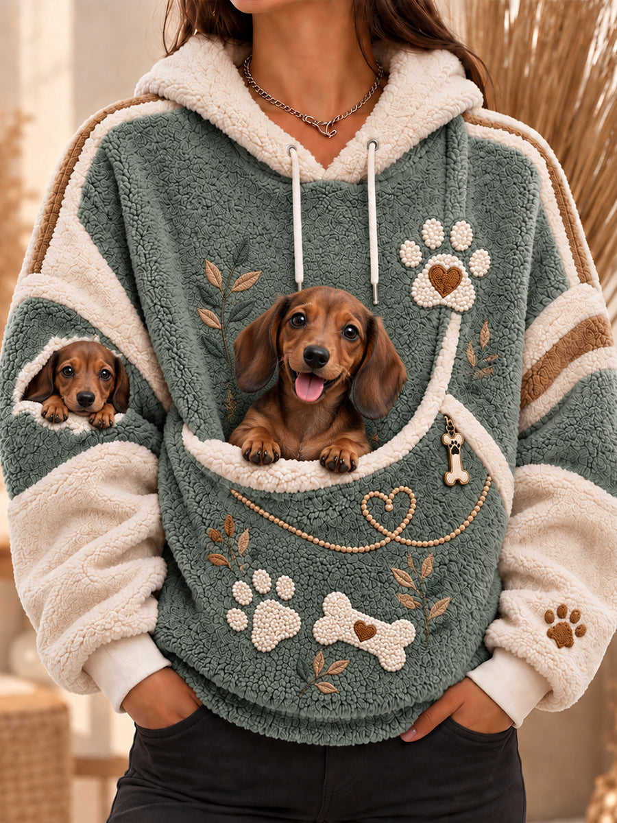Sjov damehoodie med lomme og dyremotiver til hunde og katte – hundehoodie