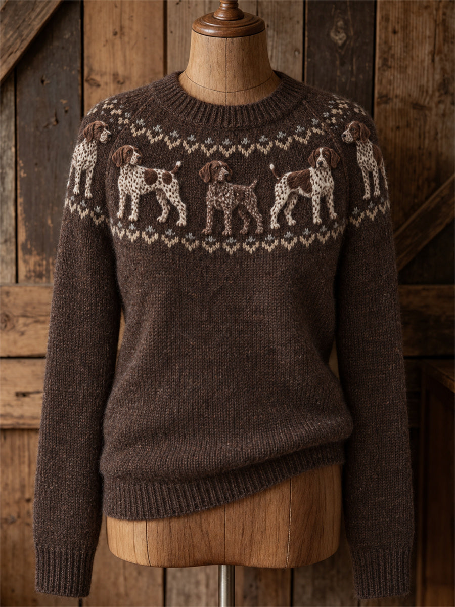 Kvinders Vintage Tysk Shornoged Pointer Dogs Yoke Isle Print besætning hals sweatere