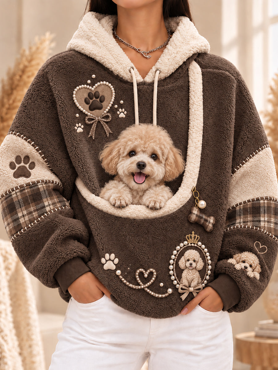 Sjov damehoodie med lomme og dyremotiver til hunde og katte – hundehoodie