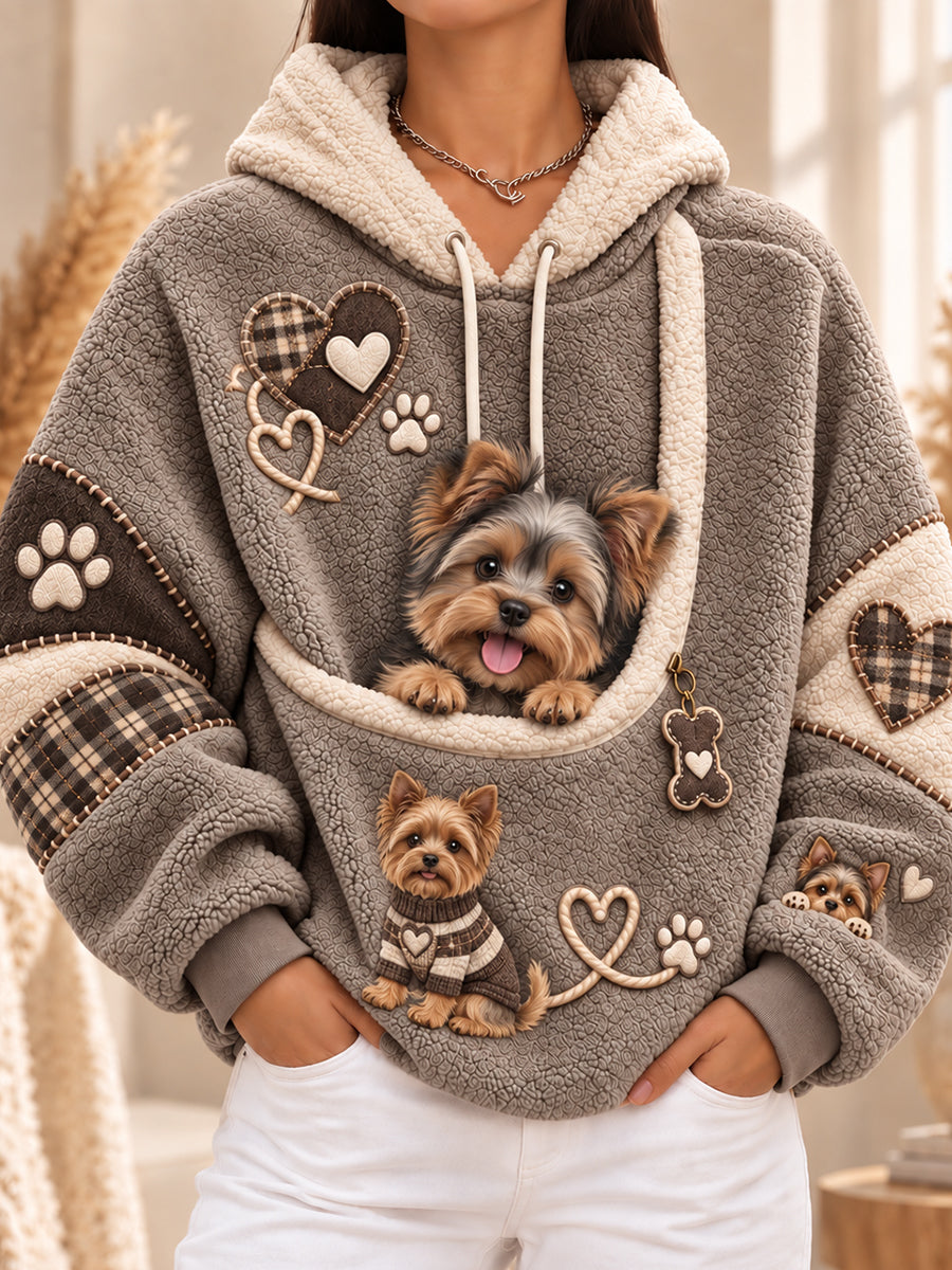 Sjov damehoodie med lomme og dyremotiver til hunde og katte – hundehoodie