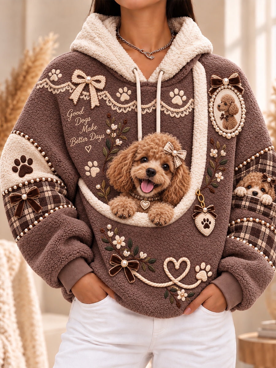 Sjov damehoodie med lomme og dyremotiver til hunde og katte – hundehoodie