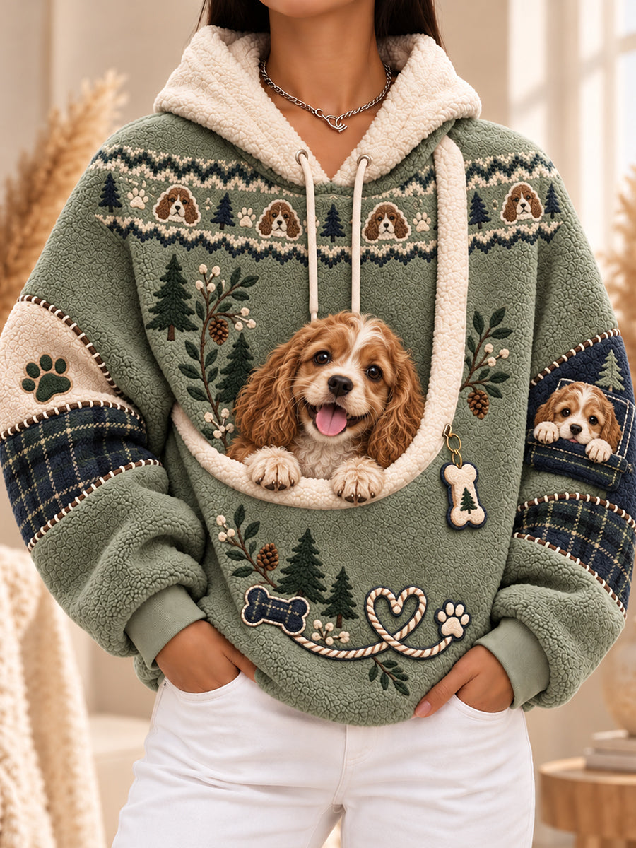 Sjov damehoodie med lomme og dyremotiver til hunde og katte – hundehoodie