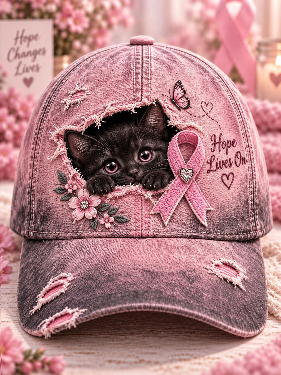 Brystkræftbevidstheds katteprint afslappet unisex hat
