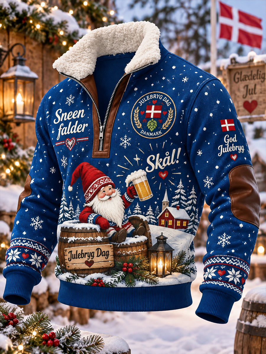 Herre-juleøldag grafisk print turtleneck sweatshirt med lange ærmer