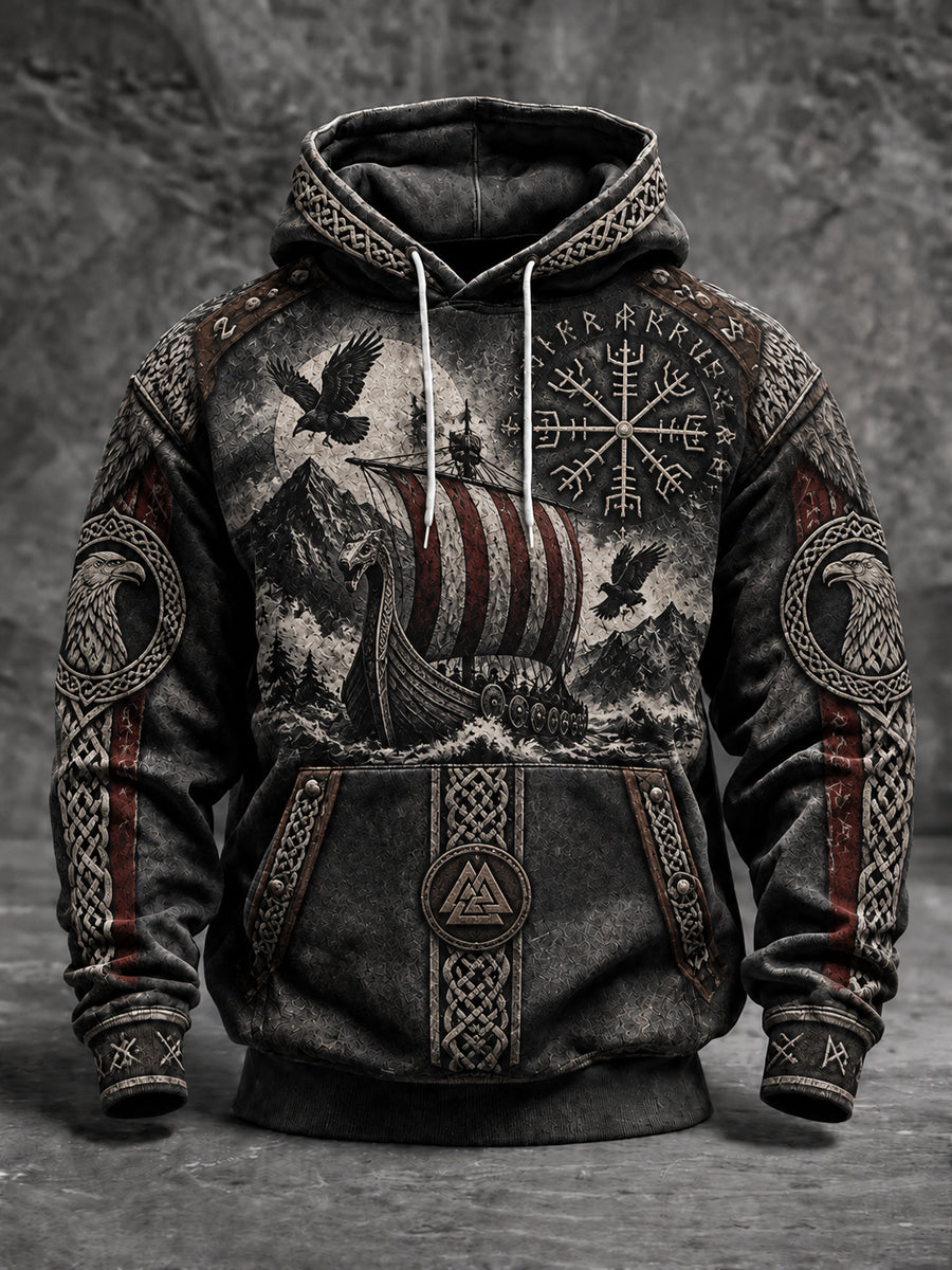 Mænds vikinge overdimensioneret drop-Shoulder Hoodie med lommer