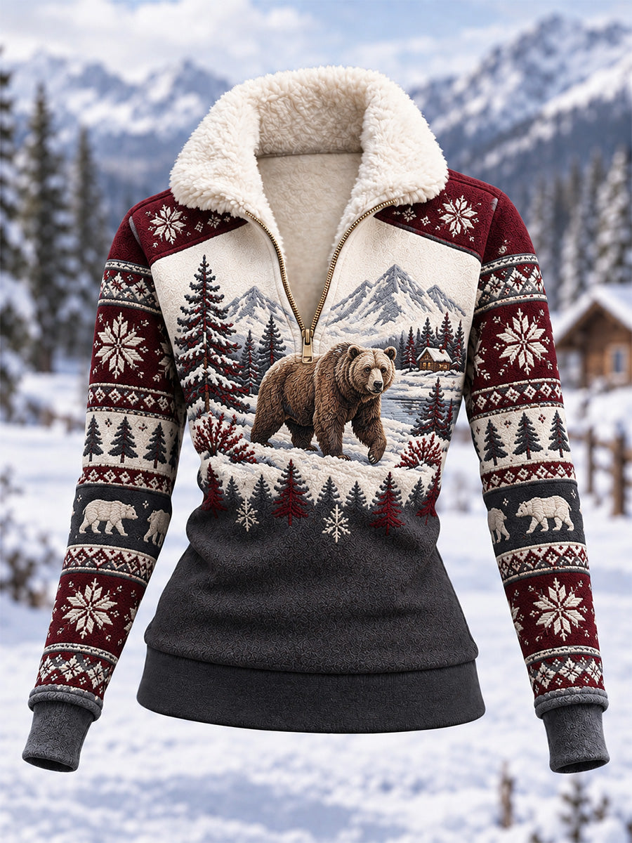 Kvinders vinterbjørn Print Casual Composite Fleece Hoodies