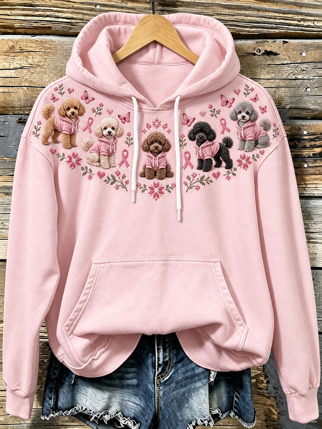 Kvinders hund mønster og lyserød velgørenhedsbånd Design Casual Hoodie