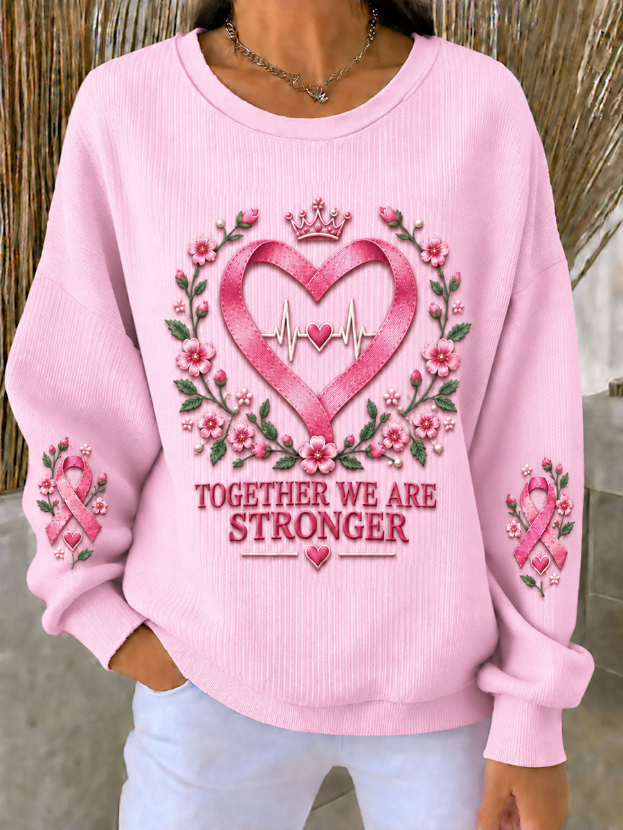 Kvinders brystkræft Pink Ribbon Blomst Ribbet rund hals sweatshirt