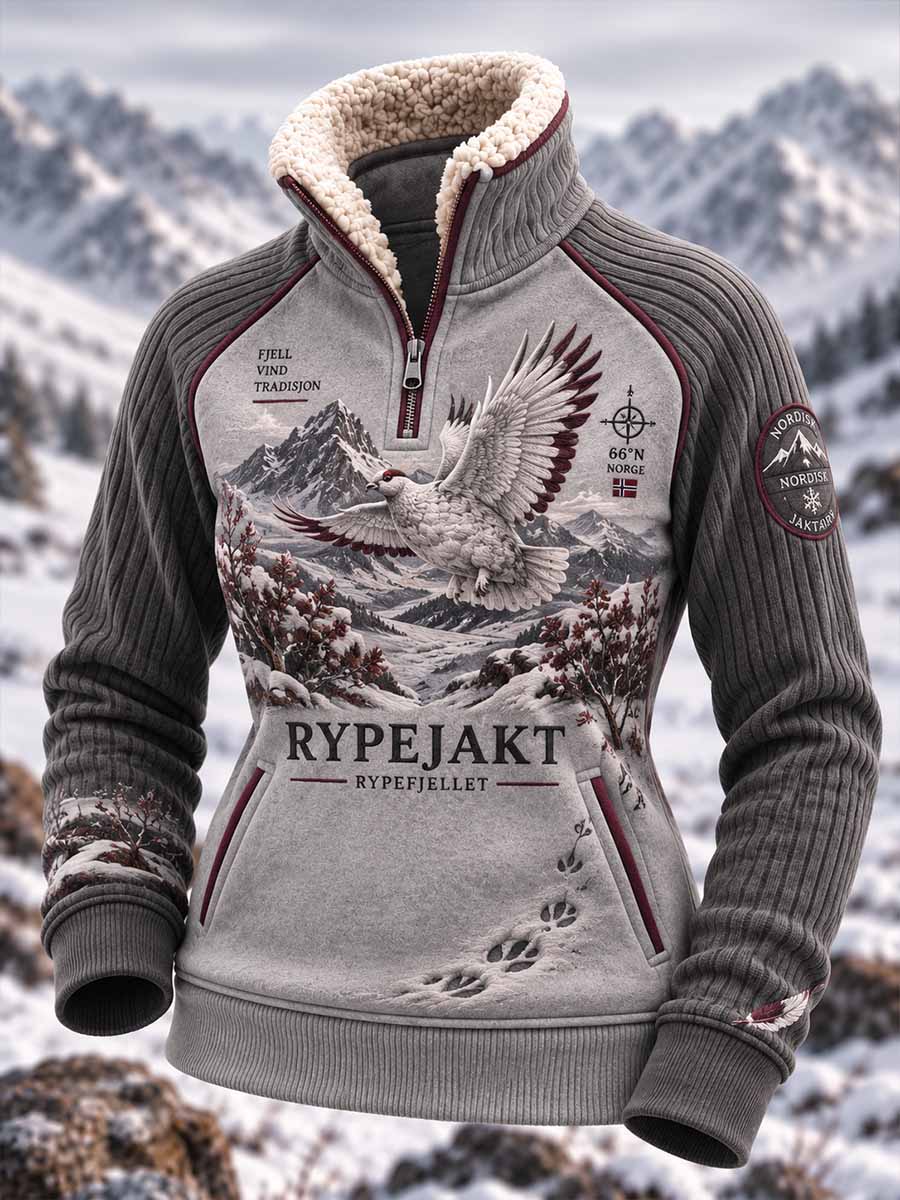 Kvinners vintage sweatshirt med rypeprint for jaktseongen