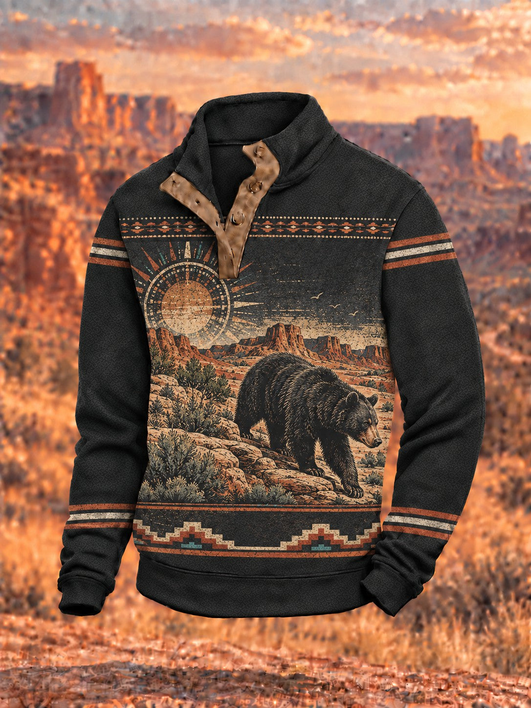 Mænds retro western-printet sweatshirt