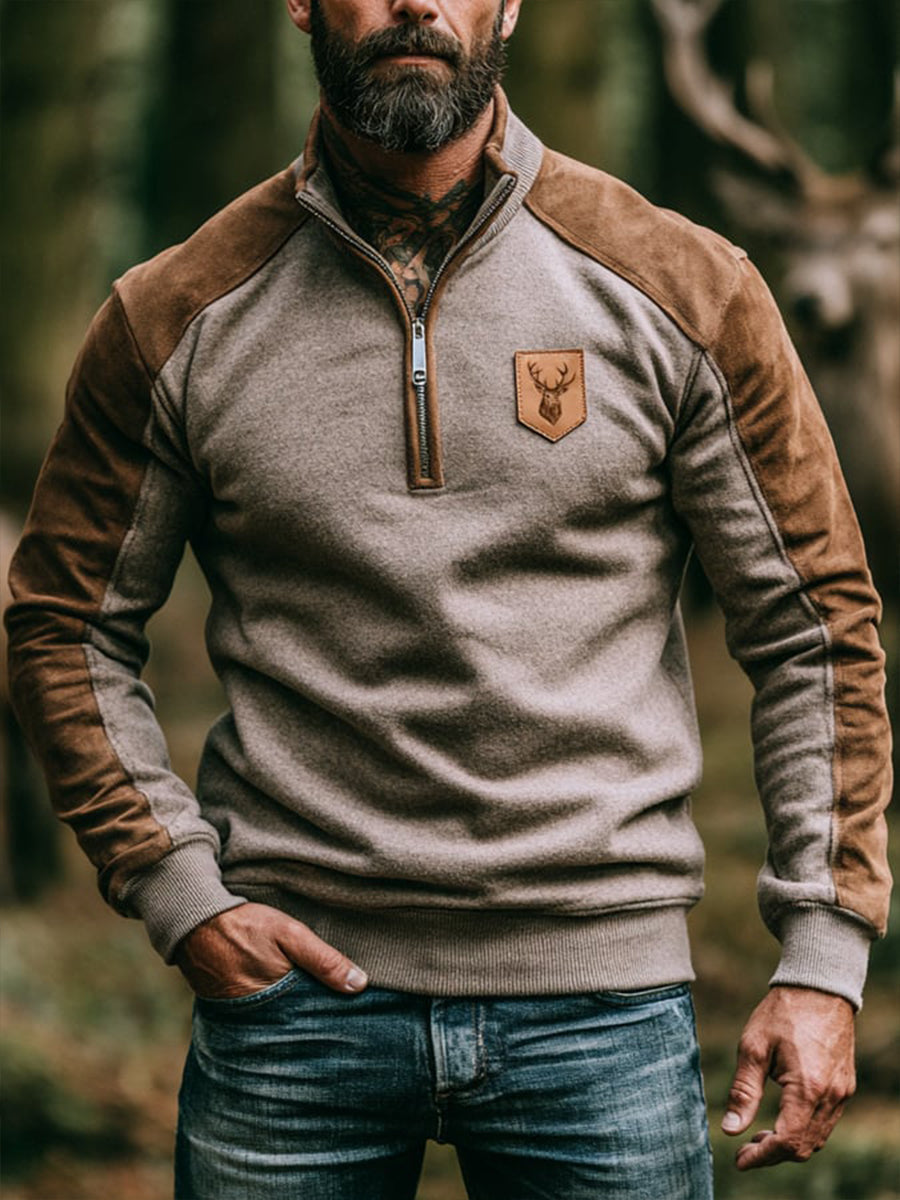 Mænds vintage farveblok-zip-op sweatshirt
