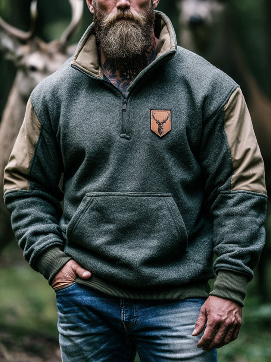 Mænds retro farveblok udendørs sweatshirt med lynlås