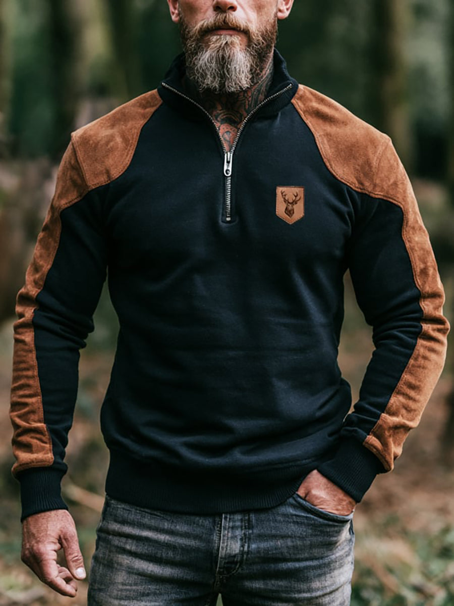 Mænds vintage farveblok-zip-op sweatshirt