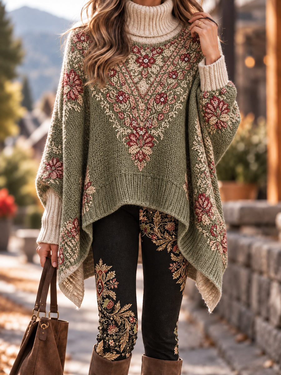 Kvinder Retro Vinter Etniske Blomster høj hals pullover