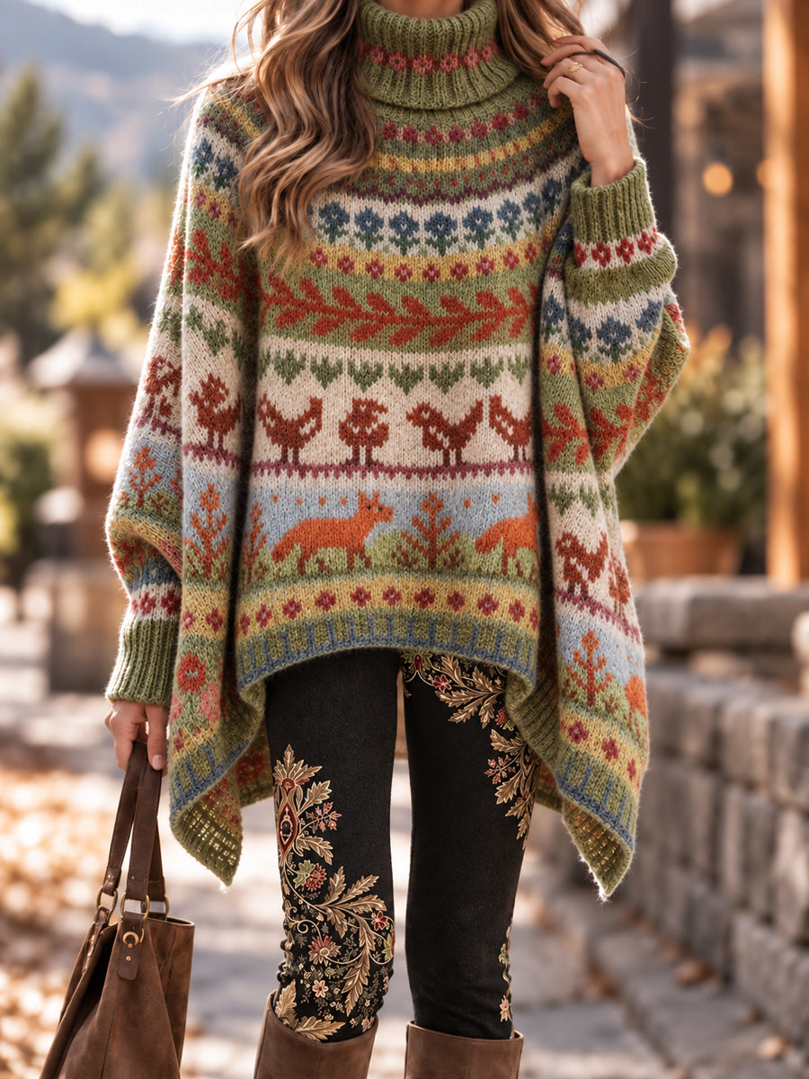 Kvinders Retro Vinter Dyr-Print Turtlenhals sweaterer
