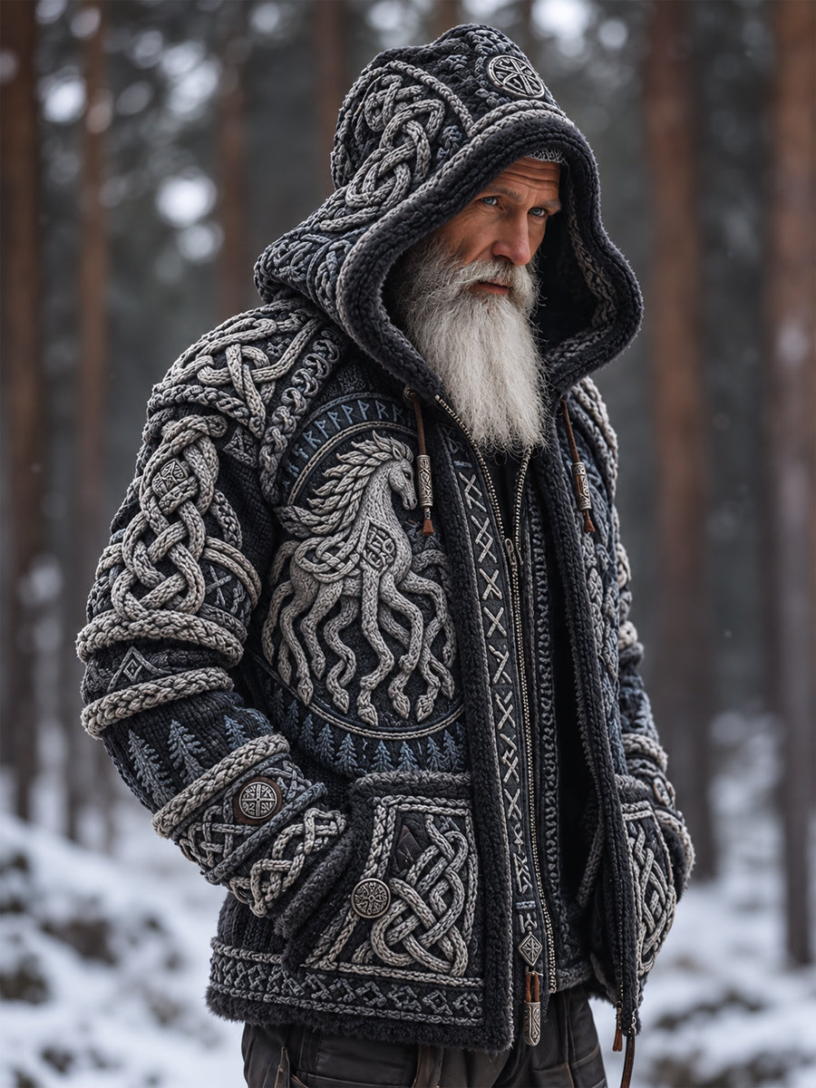 Herre Viking Kunst Hættetrøje med Lågning