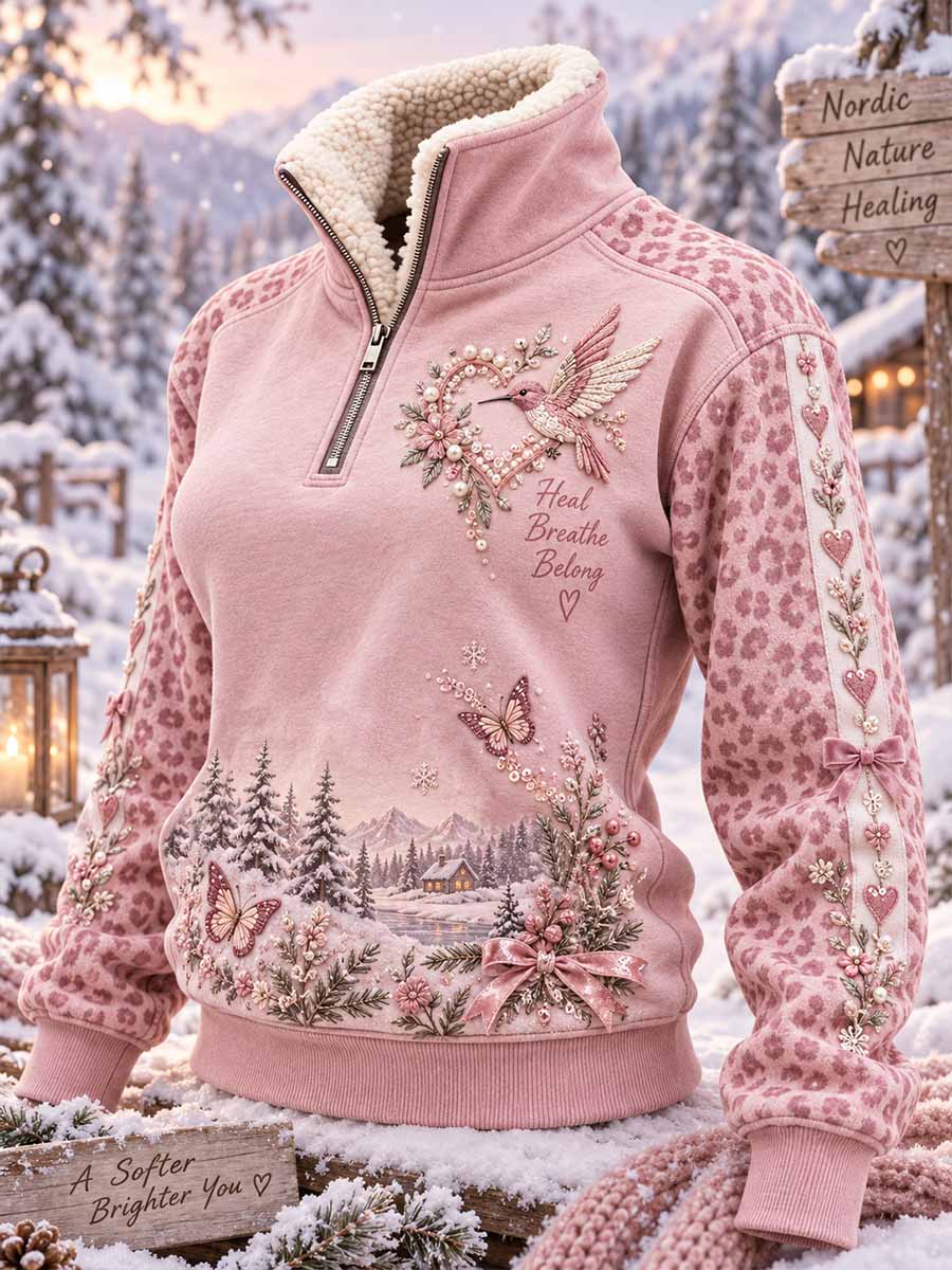 Damehoodie med grafisk print til brystkræftbevidstgørelse – vinterkollektion