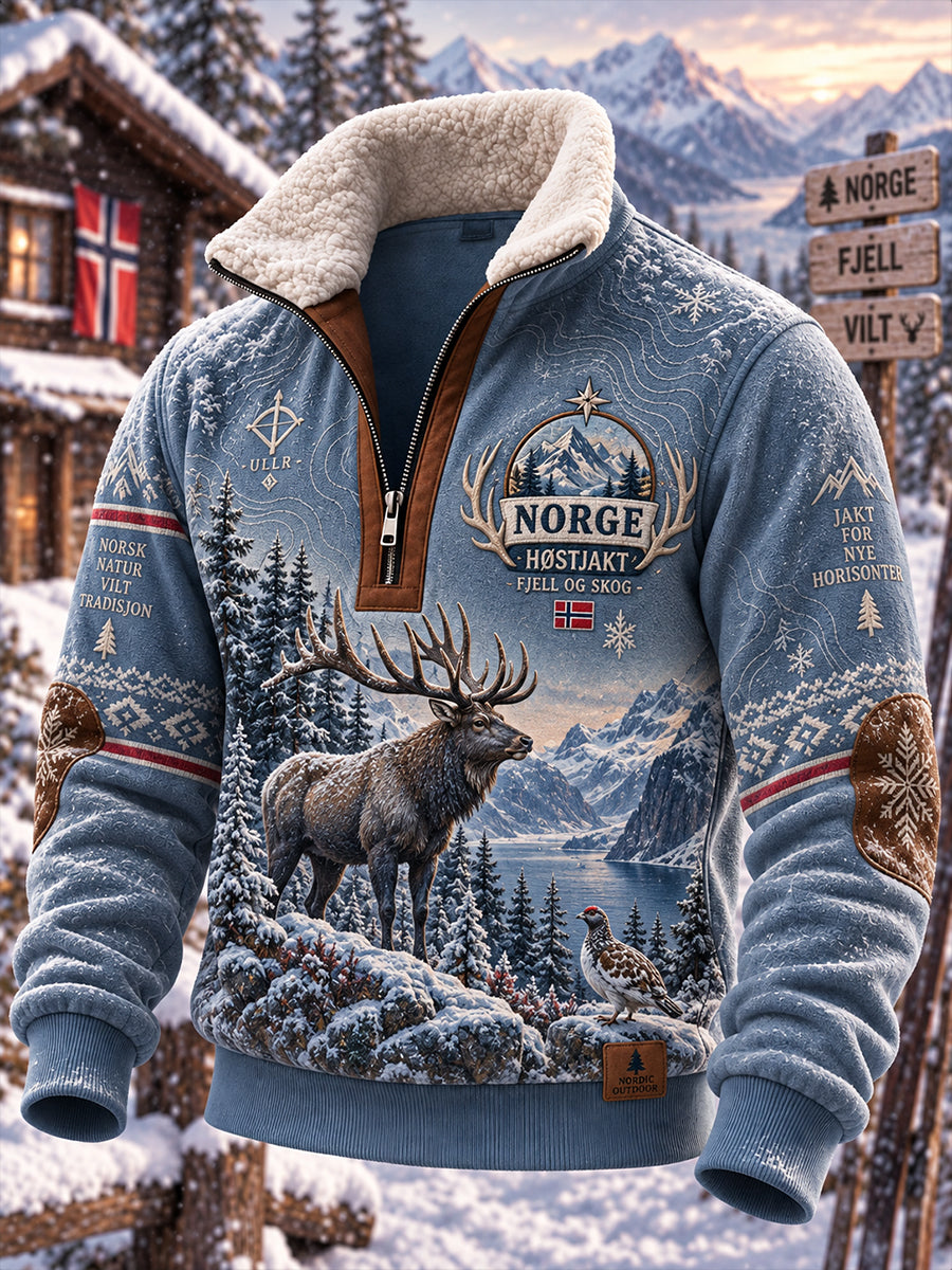 Herrens norske jaktsesongsfleeceforede halvglidelås-sweatshirt
