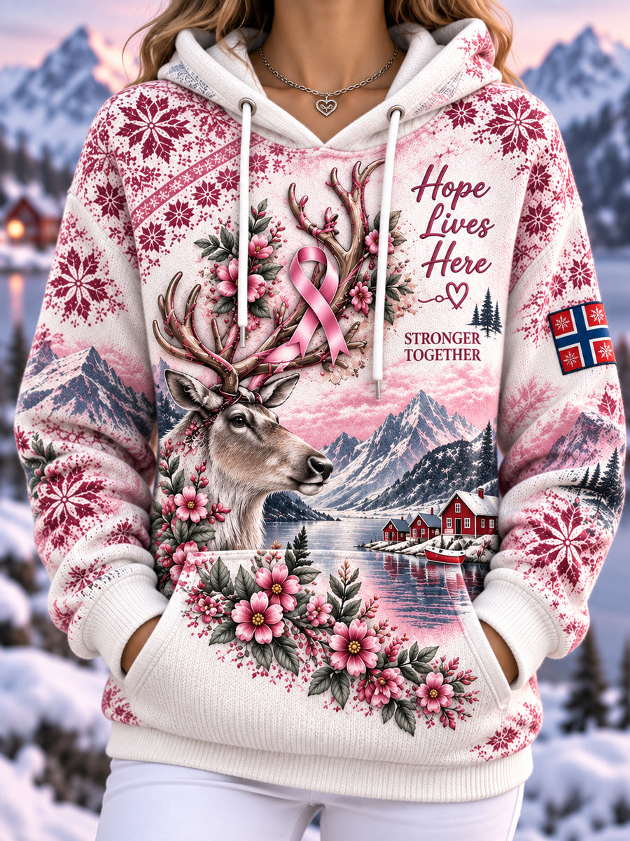Damegenser med trykk om brystkreftbevissthet, norsk design